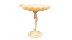 Cambridge Crown Tuscan Pink Peach Milk Glass Venus Stem Shell Boudoir Dish