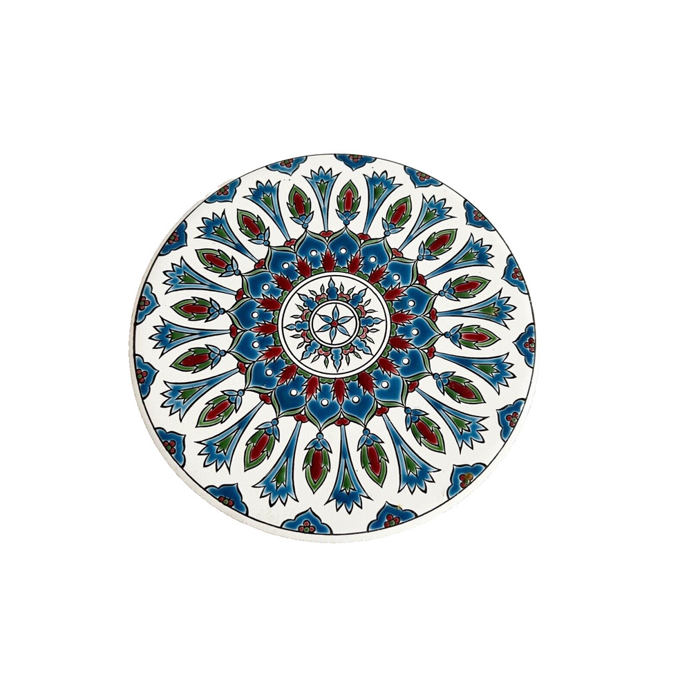 Nassos Keramik Ceramic Art Tile Coaster Hand Made Rodos Hellas Greece Round 6″