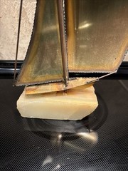 MCM John DeMott 10″ Sail Boat Brass Sculpture, Onyx Base, Signed