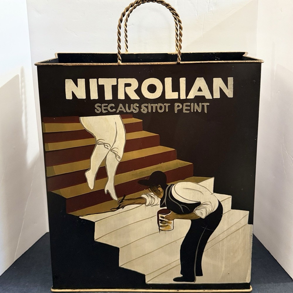 Vintage Metal Art Deco Shopping Bag Book/Magazine Holder 15″ Tall