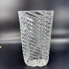 Rogaska Clear Crystal Glass Triangle Ribbed Shaped Vase Large Heavy Glass Optic