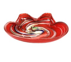 Vintage Lutetian Red Swirl Hand Blown Art Glass 6.5″ Bowl Candy Dish Ashtray