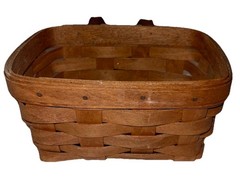 Longaberger 1993 Small Key Basket With Leather strap & Wall Hanger 5 in x 4 in