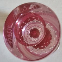 1998 NOSLO Cranberry Art Glass Modernist Vase W/Controlled Bubbles