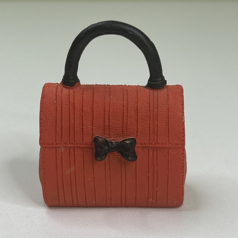 Decorative Ceramic Purse -Finely Detailed Orange -2”x2.5” Black Bow & Handle