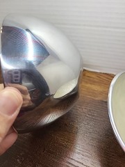 2 VTG Silver Tone Metal Small Serving Bowls Cream Iridescent Lining Modernist