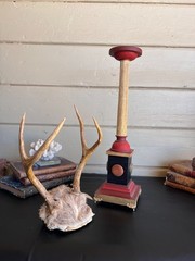 Baroque Curiosity Cabinet Vintage Trophy Antlers W Gilded Column & Specimen Gems