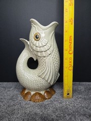 Vintage FITZ & FLOYD Hand Painted KOI Fish & SHELL PITCHER/VASE (Signed) READ!