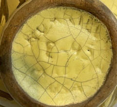 Vintage Hand Made Ceramic Yellow & Gold Globe Vase Marked E-45 Made in USA Decor