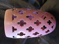 Enameled Steel barrel Shape reticulated Pink Stand Stool side Table bold design