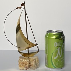 John DeMott Signed Metal Brass Sailboat Sculpture On Stone Base Decor Art Sail