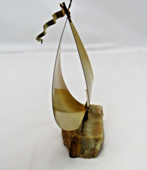 Vintage DeMott Signed Brass Metal Sail Boat Sculpture Onyx Base Nautical 8″