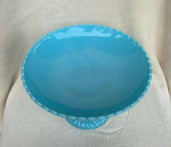 Opaline Blue Milk Glass Portieux Vallerysthal PV Griffin Phoenix Dragon Compote