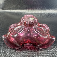 Hand Blown Bohemian Cranberry Art Glass Dish Bowl Folded Edges Original Sticker