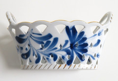 Blue & White Handcut Handpainted Reticulated Porcelain Basket Little Switzerland