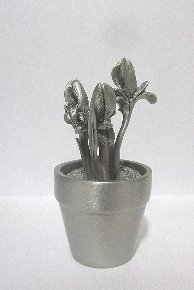 Pewter Port, 1980’s, 2 pc Genuine Pewter Flowers & Pot Unknown Flower