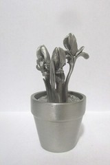 Pewter Port, 1980’s, 2 pc Genuine Pewter Flowers & Pot Unknown Flower