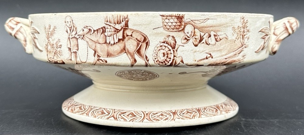Antique 1878 Aesthetic Transferware Footed Bowl Ridgway Sparks & Ridgway Yeddo