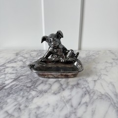 Antique Dog Cast Metal Trinket tray Early 1900s with Turtle heavy ashtray
