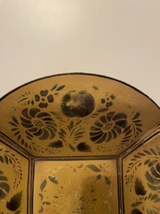 Floral Painted Metal Vintage Bowl Yellow Black Connecticut House Toleware