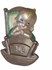 Vintage Ceramic 3D Kewpie Baby Cradle Wall Hanging Figurine Fun