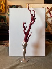 Baroque Style Curiosity Cabinet Custom Faux Red Coral Specimen on the Metal Base