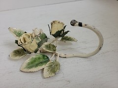 Vintage Italian Tole Flower Rose Wall Hook Toleware Cottagecore Shabby Chic