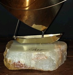 De Mott Brass Sailboat 1970s Quartz Base Signed Mid-Century Modern Decor DeMott