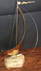De Mott Brass Sailboat 1970s Quartz Base Signed Mid-Century Modern Decor DeMott