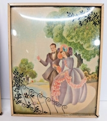 2 VTG ANTIQUE SILHOUETTE REVERSE PAINTED LOVERS CONVEX GLASS VICTORIAN PICTURES