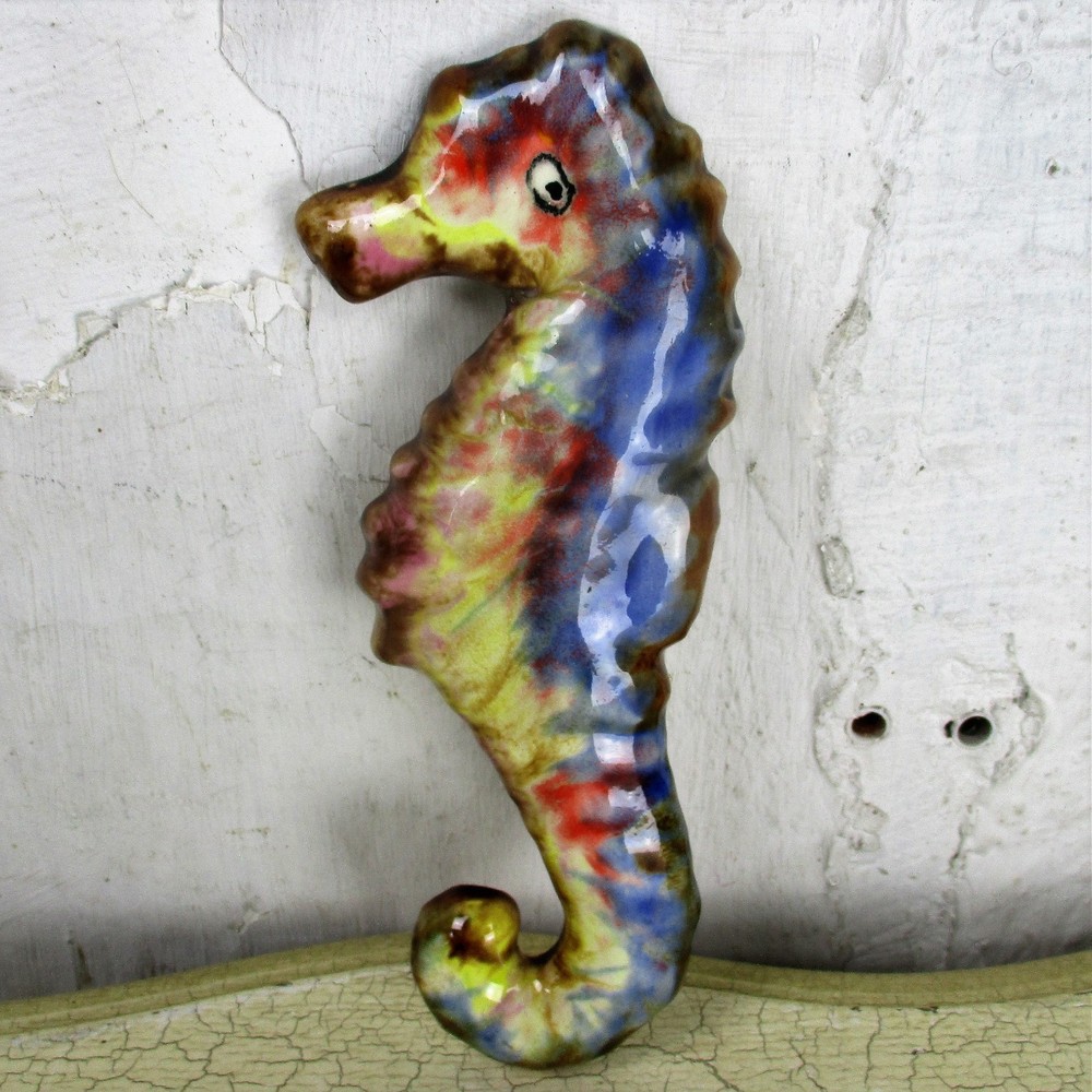 Seahorse Hippocampe Modernist Ceramic Wall Plaque Polychrome era Amphora