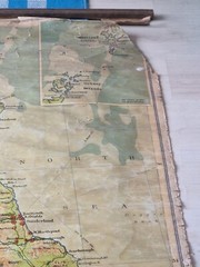 Large vintage school map of United Kingdom Great Britain, hanging canvas