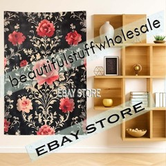 Gothic Wall Tapestry Crimson Rose Regal luxurious ornate bloom 59X82 in