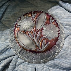 Vintage Candy Dish Echt Bleikristal Hofbauer Floral Lead Crystal Ruby Red