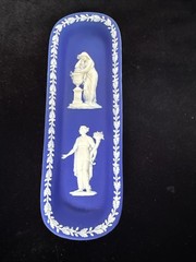 Wedgwood Pre 1891 Antique Blue Jasperware Trinket Pin Oblong Dish 8.5”