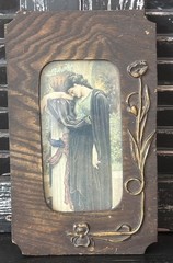 Antique Art Nouveau Wall Plaque Carved Wood Frame