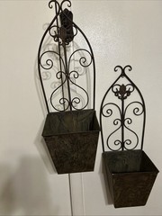 Deco 79 Metal Scroll Wall Planters 27”H X 8.5”H Fleur De Lis Accents Set of 2