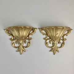 Vintage 1962 Set of 2 Homco Gold Plastic Fleur de Lis Wall Pockets Planters 4446