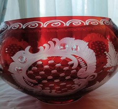 EGERMANN DEER & CASTLE RED CLASSIC CRYSTAL BOWL