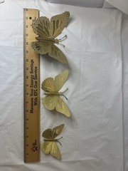 Home Interiors Butterfly Gold Tone Metal Tin 3D Wall Decor Set Of 3 MCM Boho Vtg