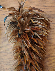 AntiQue Feather Duster w Gorgeous Red Chinese Chicken Feathers *DISPLAY–UNIQUE!