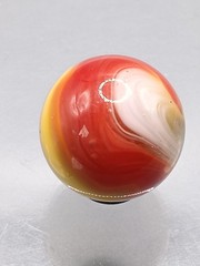 .75″ Akro Corkscrew Popeye Red, Yellow, White Shooter Marble- #CE137