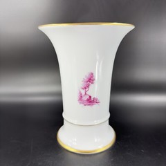 1975 Hochst German Vase Magenta House Church with Gold Trim Germany Porcelain