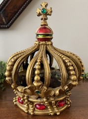 Heavy Ornate Gold Resin Crown 10” Table Top Decor Jewel Tuscan Old World
