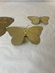 Home Interiors Butterfly Gold Tone Metal Tin 3D Wall Decor Set Of 3 MCM Boho Vtg