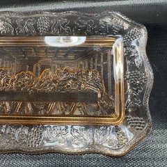 Vintage Tiara Indiana Glass Plate Tray Orange Pink The Last Supper Glass Dish