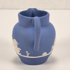 VTG Wedgwood Blue Jasperware Miniature Pitcher Creamer Neoclassical Trees 2.5″