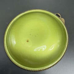 Evans Hand Enameled Copper Metal Green Dish Brass Trim Leave 4.5inch Plate Dish