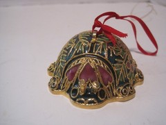 Cloisonne Enamel Ladybug Figurine Ornament Vintage Brass Gold Metal Hanging Hook