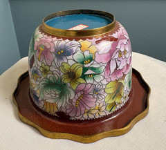 Vintage Cloisonne Chinese Floral Scallop Fluted Bowl Enamel Brass – Mid Century